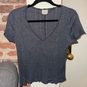 Project Social T Charcoal V-Neck Ribbed Tee